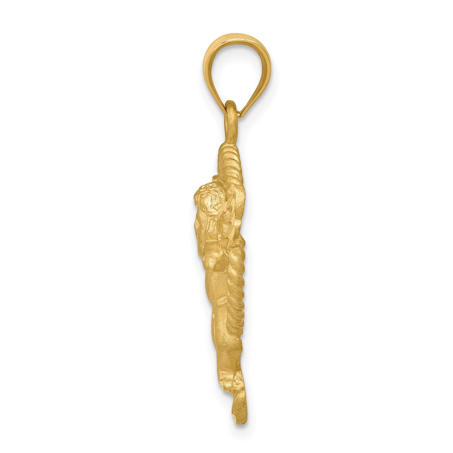 14k Satin Diamond-cut Angel in Circle Pendant