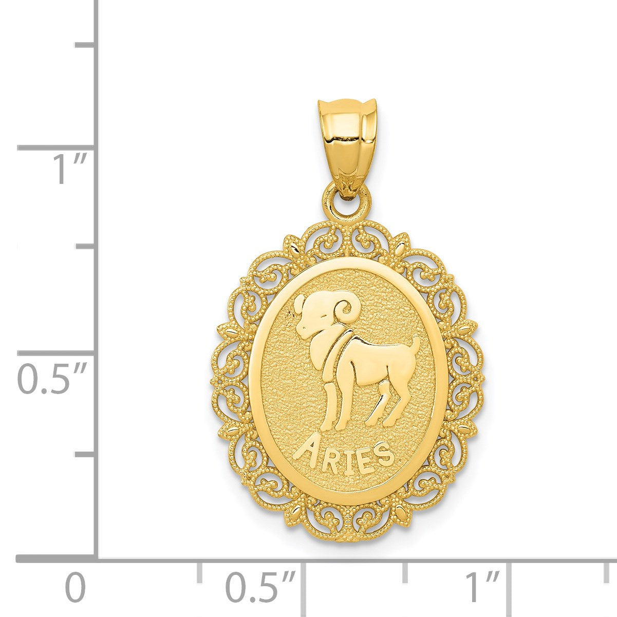 14k Solid Satin Polished Aries Zodiac Oval Pendant