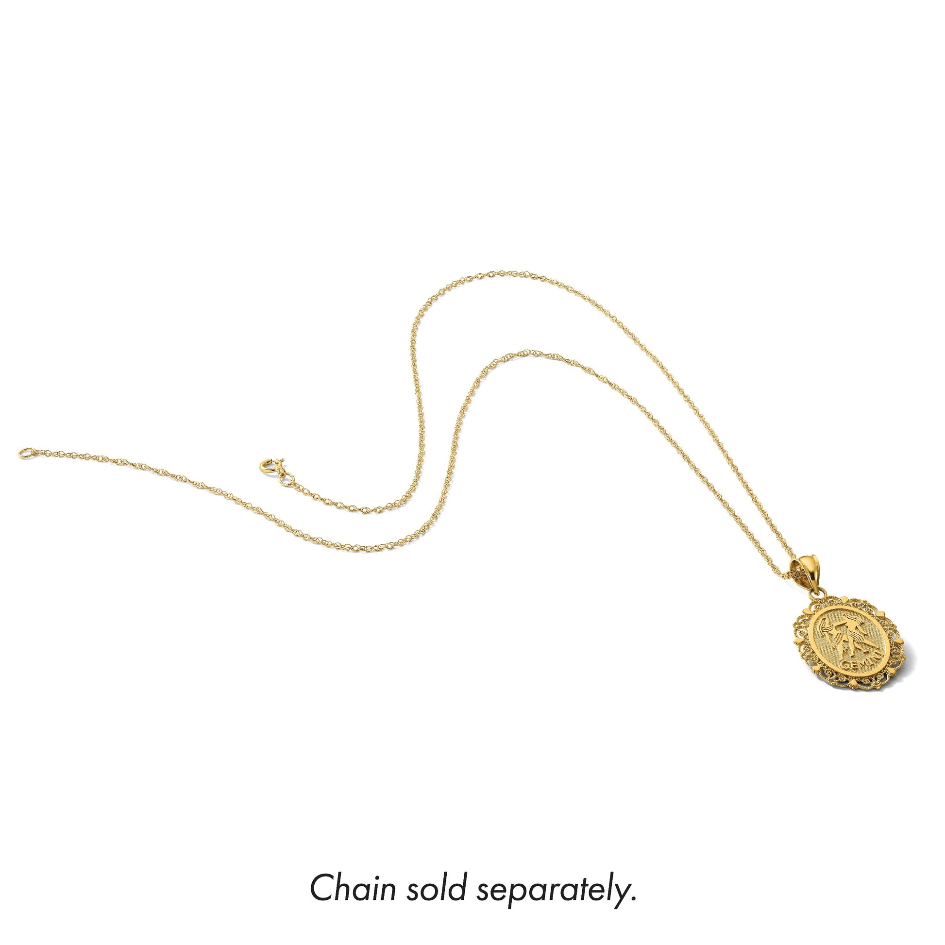 14k Solid Satin Polished Gemini Zodiac Oval Pendant