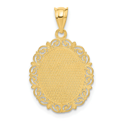 14k Solid Satin Polished Virgo Zodiac Oval Pendant