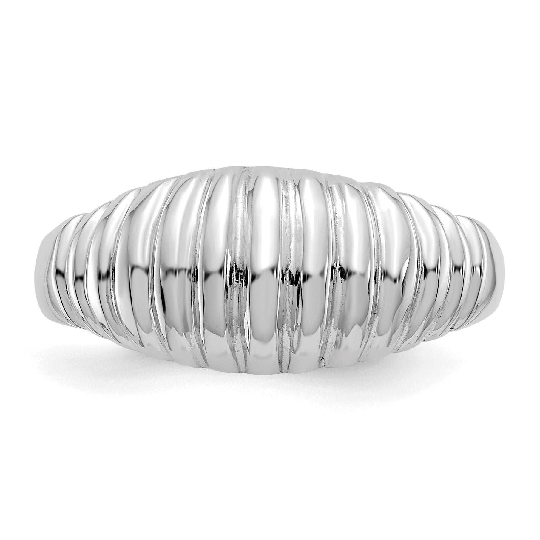 14k White Gold High Polished Ribbed Dome Ring