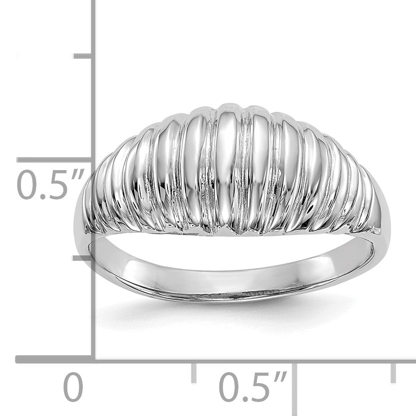 14k White Gold High Polished Ribbed Dome Ring