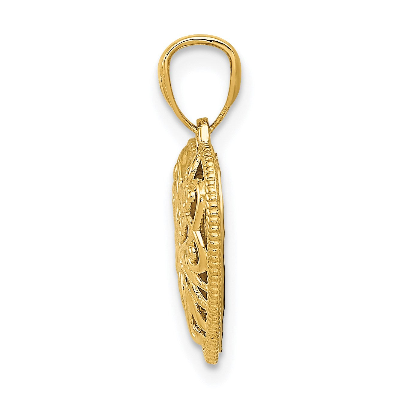 14K Two-tone Polished Diamond-cut Reversible Filigree Heart Pendant