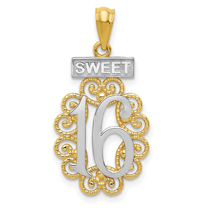 14k with White Rhodium Filigree SWEET 16 Pendant