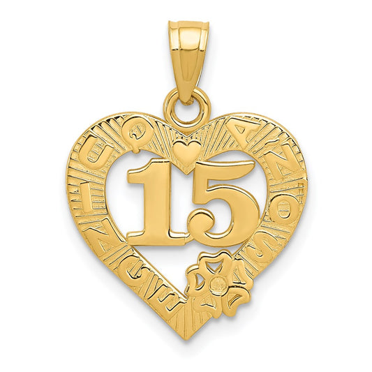 14k 15 in QUINCE ANOS Heart Frame Pendant