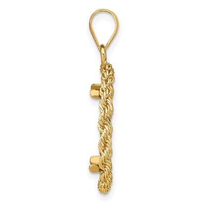 Wideband Distinguished Coin Jewelry 14k Diamond-cut with Rope 16.5mm Prong Coin Bezel Pendant