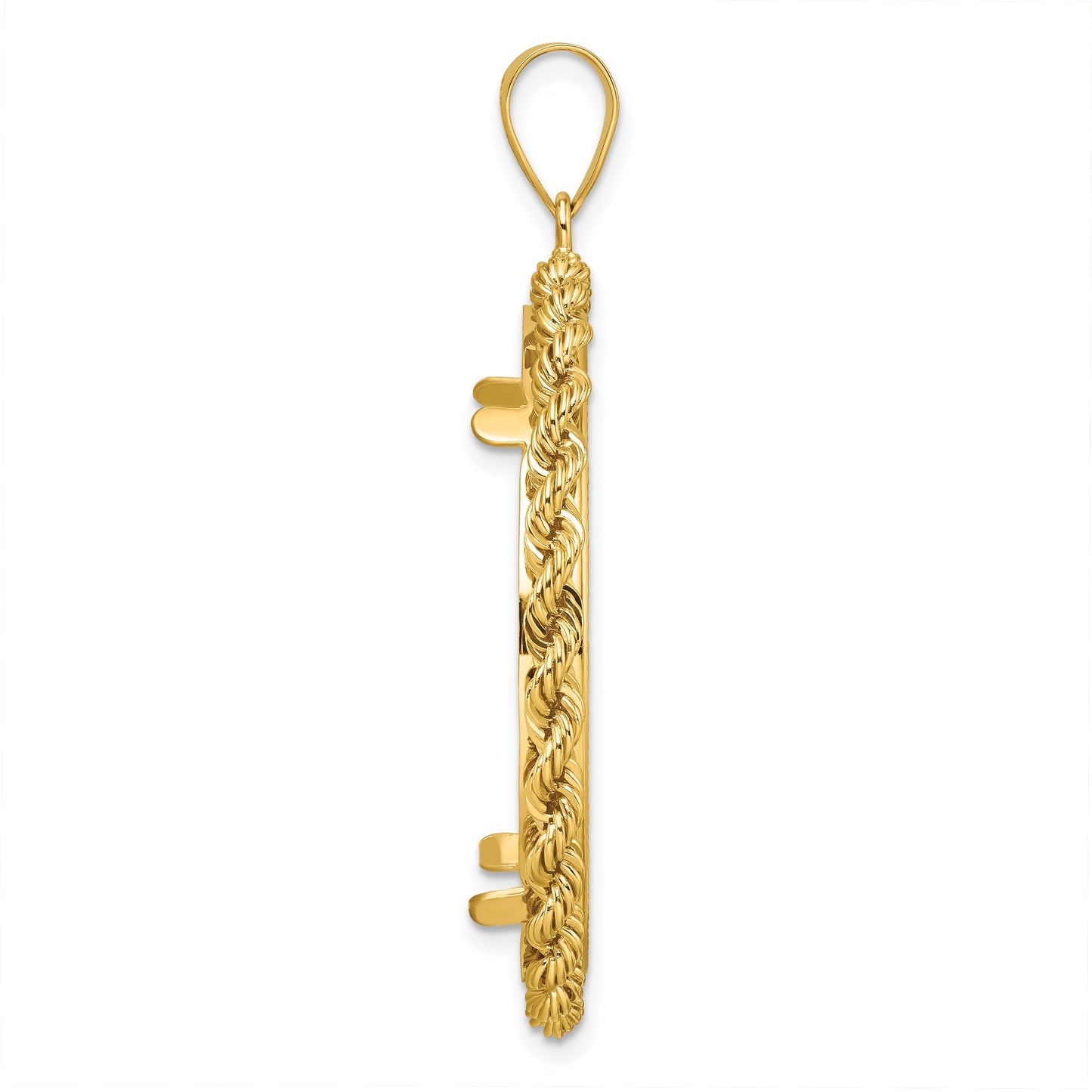 Wideband Distinguished Coin Jewelry 14k Diamond-cut with Rope 32.7mm Prong Coin Bezel Pendant