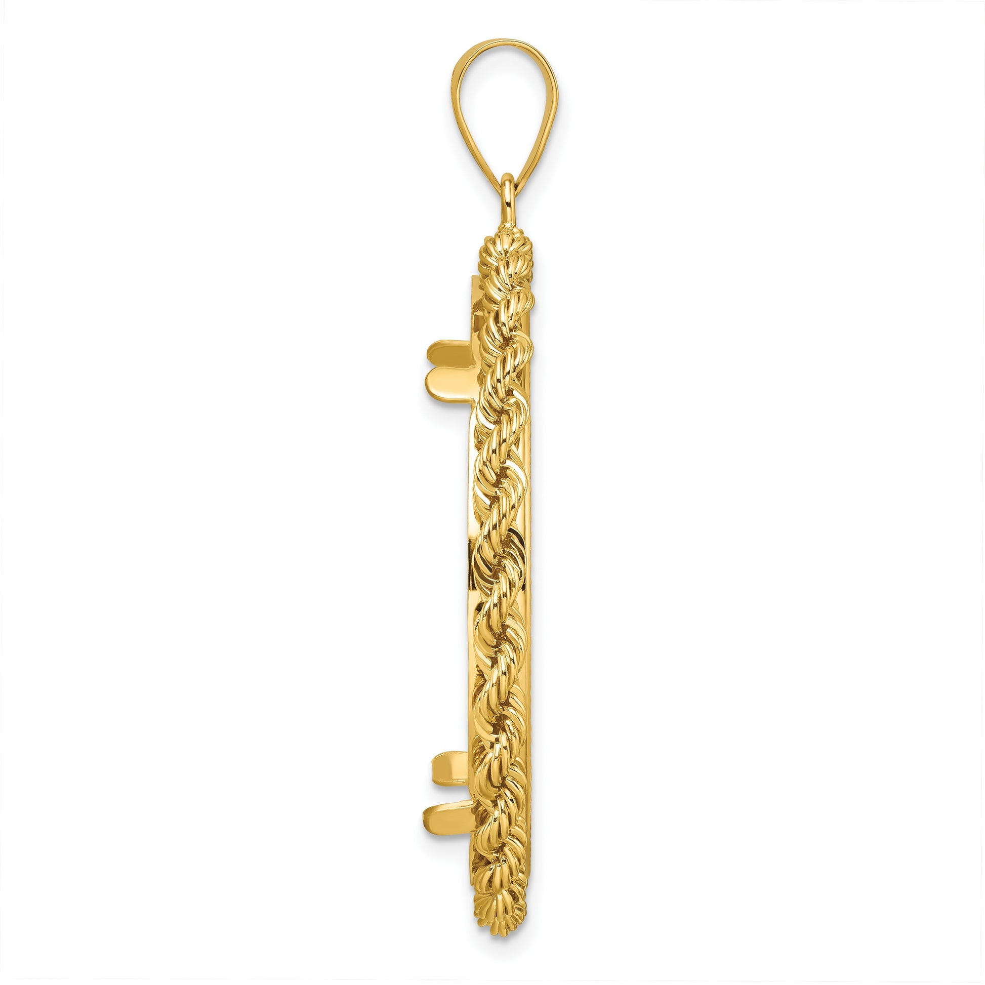 Wideband Distinguished Coin Jewelry 14k Diamond-cut with Rope 32.7mm Prong Coin Bezel Pendant