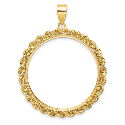 Wideband Distinguished Coin Jewelry 14k Diamond-cut with Rope 32.7mm Prong Coin Bezel Pendant