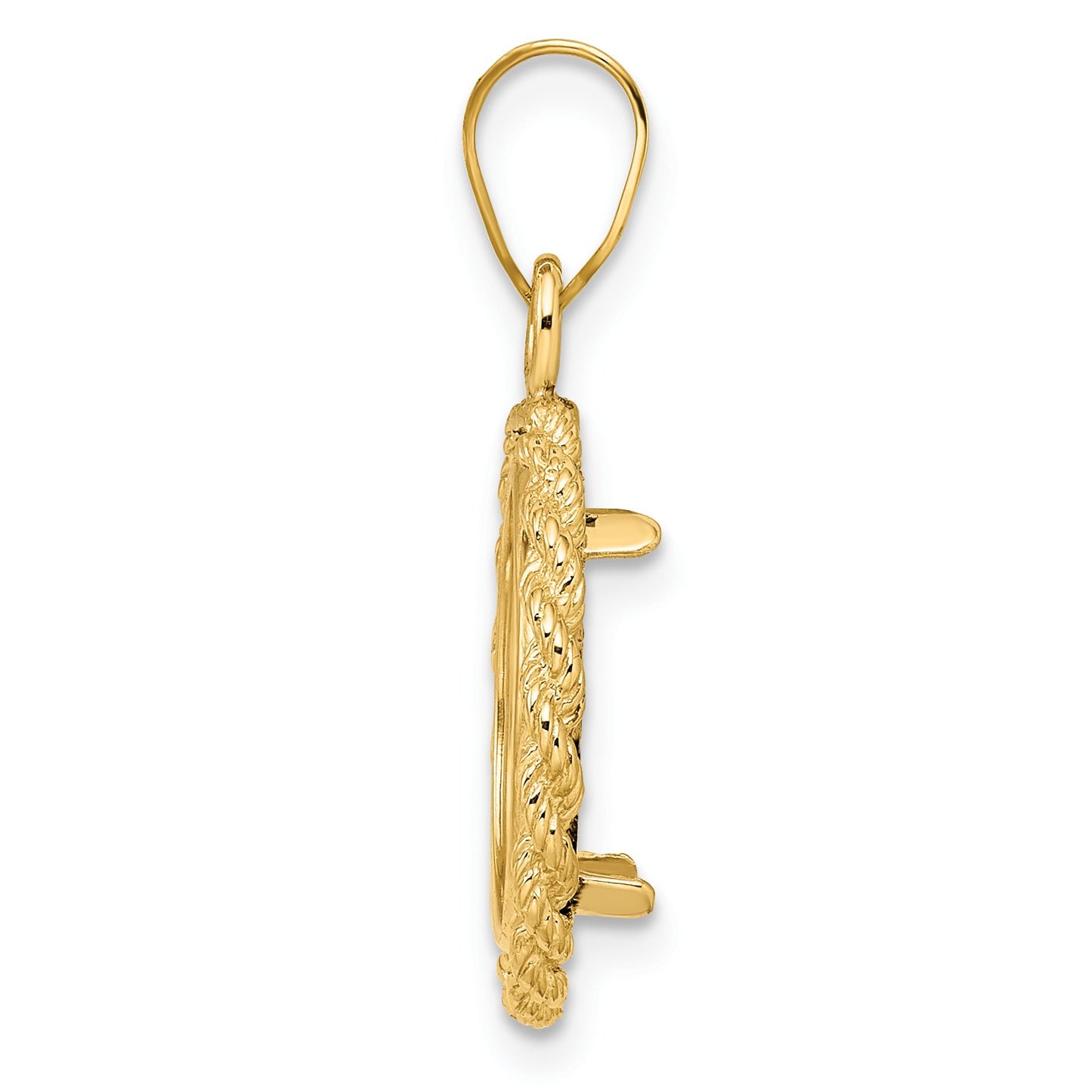 Wideband Distinguished Coin Jewelry 14k Polished Rope 14.0mm Prong Coin Bezel Pendant