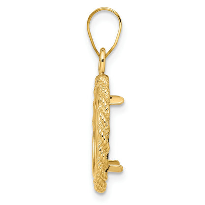 Wideband Distinguished Coin Jewelry 14k Polished Rope 14.0mm Prong Coin Bezel Pendant