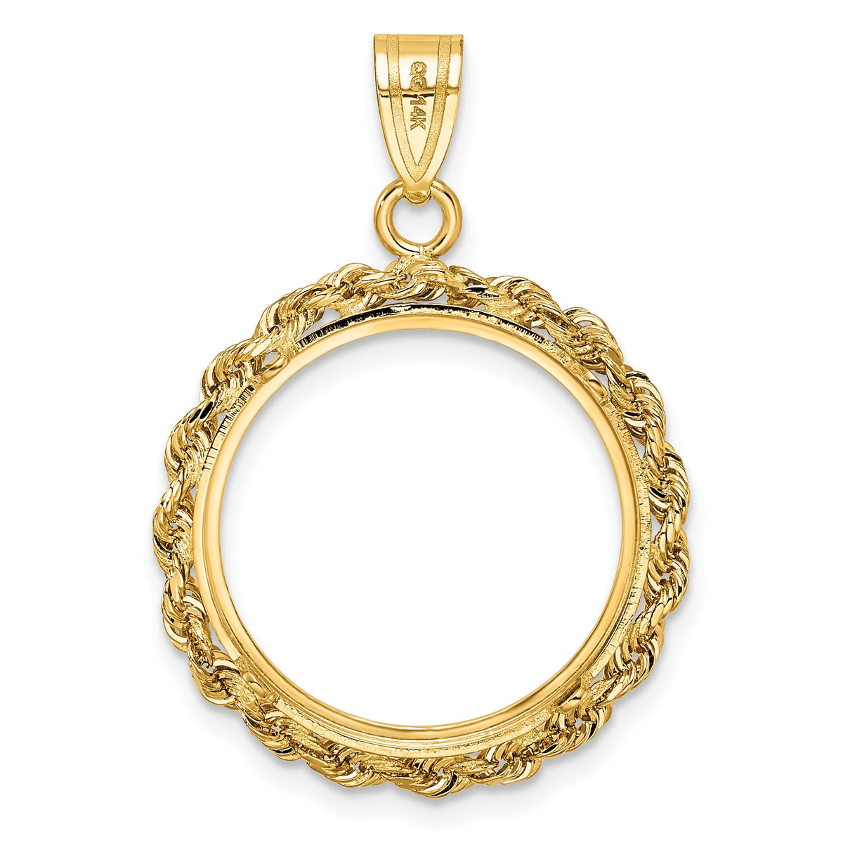Wideband Distinguished Coin Jewelry 14k Polished Rope 18.0mm Prong Coin Bezel Pendant