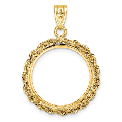 Wideband Distinguished Coin Jewelry 14k Polished Rope 18.0mm Prong Coin Bezel Pendant