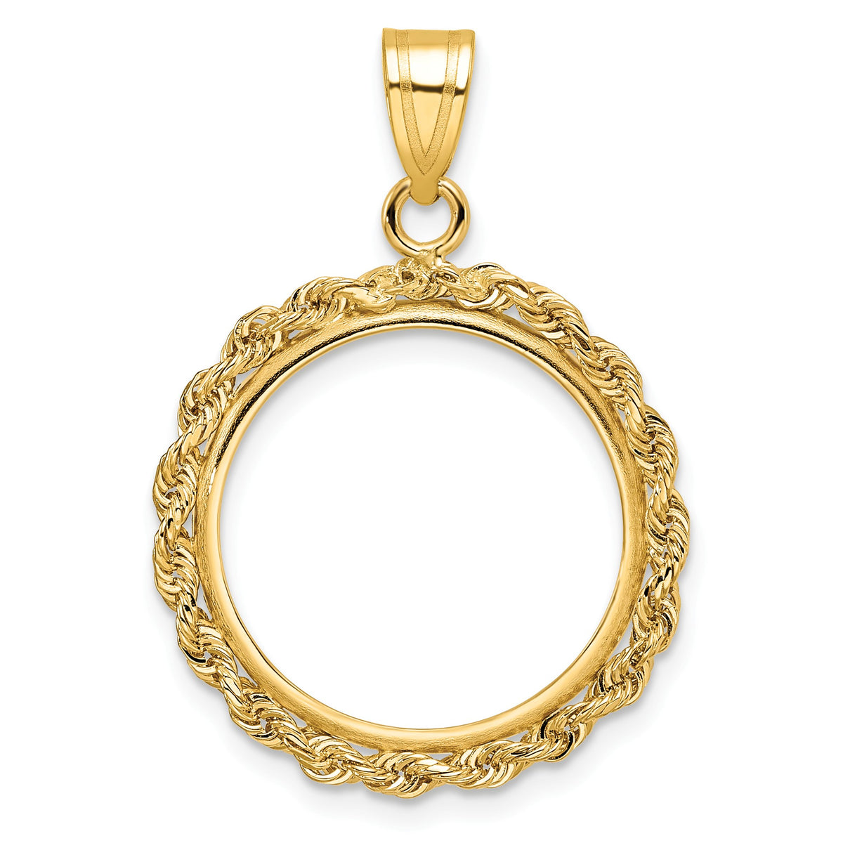 Wideband Distinguished Coin Jewelry 14k Polished Rope 18.0mm Prong Coin Bezel Pendant