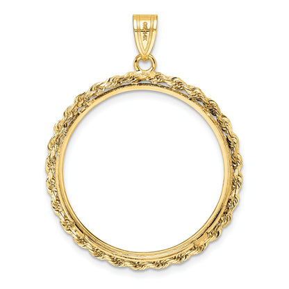 Wideband Distinguished Coin Jewelry 14k Polished Rope 27.0mm Prong Coin Bezel Pendant