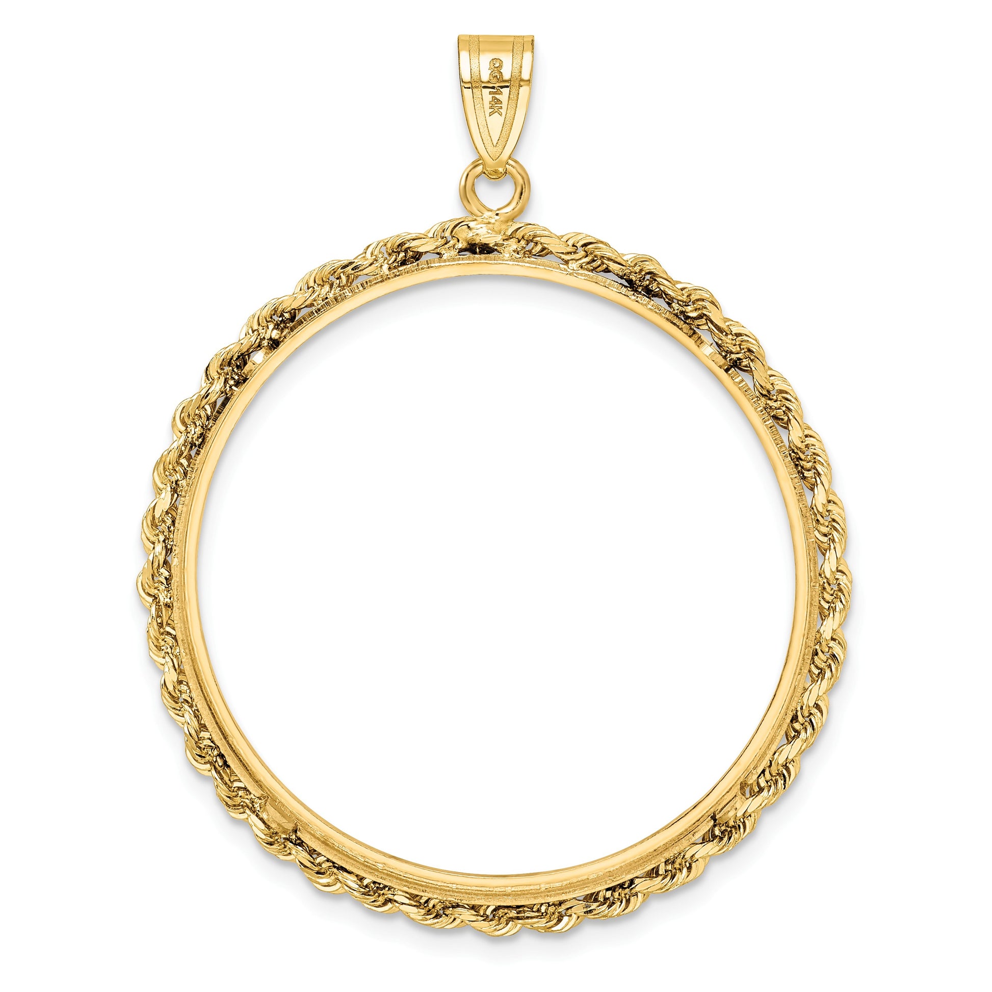 Wideband Distinguished Coin Jewelry 14k Polished Rope 32.0mm Prong Coin Bezel Pendant