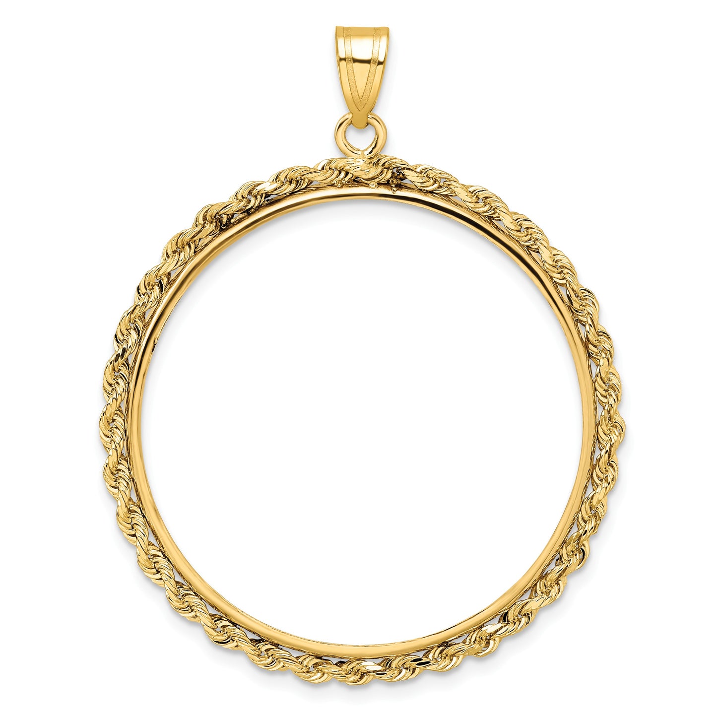 Wideband Distinguished Coin Jewelry 14k Polished Rope 32.0mm Prong Coin Bezel Pendant