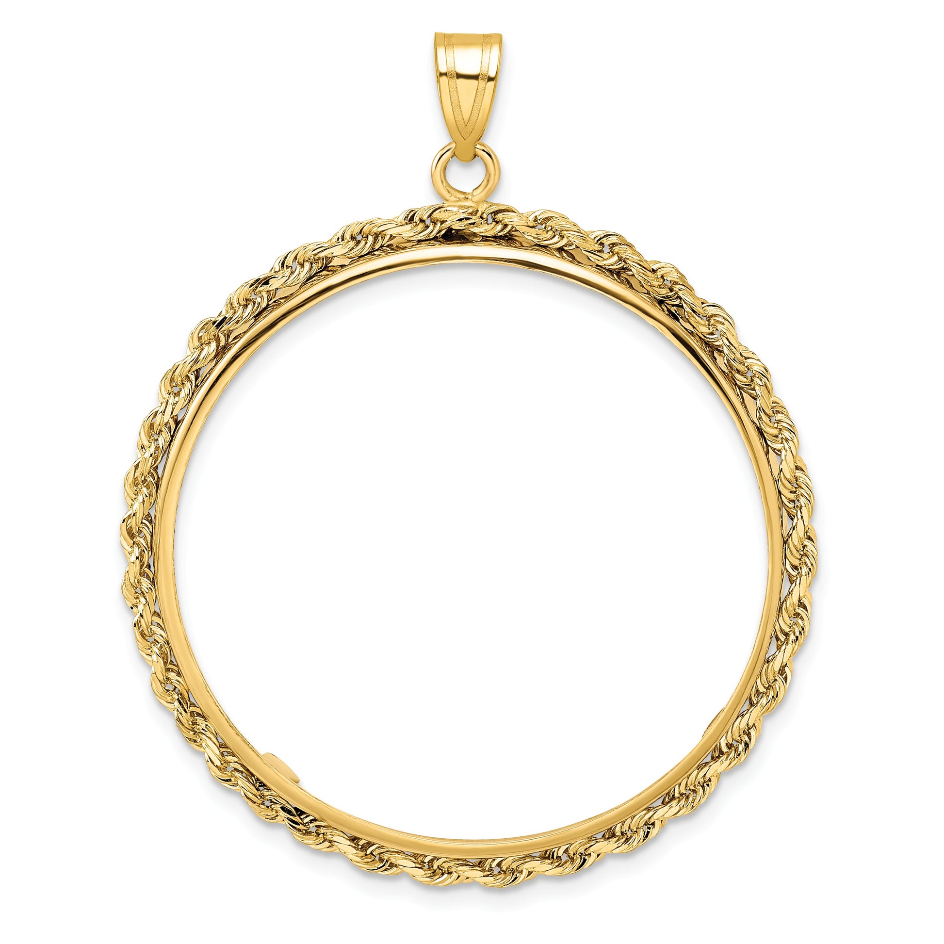 Wideband Distinguished Coin Jewelry 14k Polished Rope 32.7mm Prong Coin Bezel Pendant