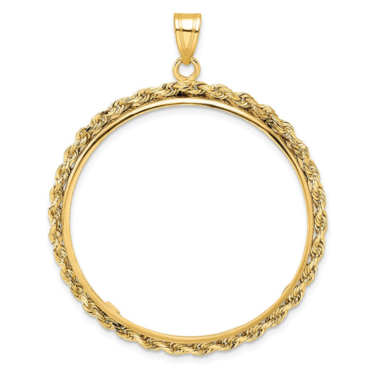 Wideband Distinguished Coin Jewelry 14k Polished Rope 32.7mm Prong Coin Bezel Pendant