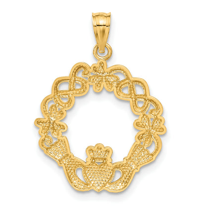 14k and White Rhodium Claddagh Pendant