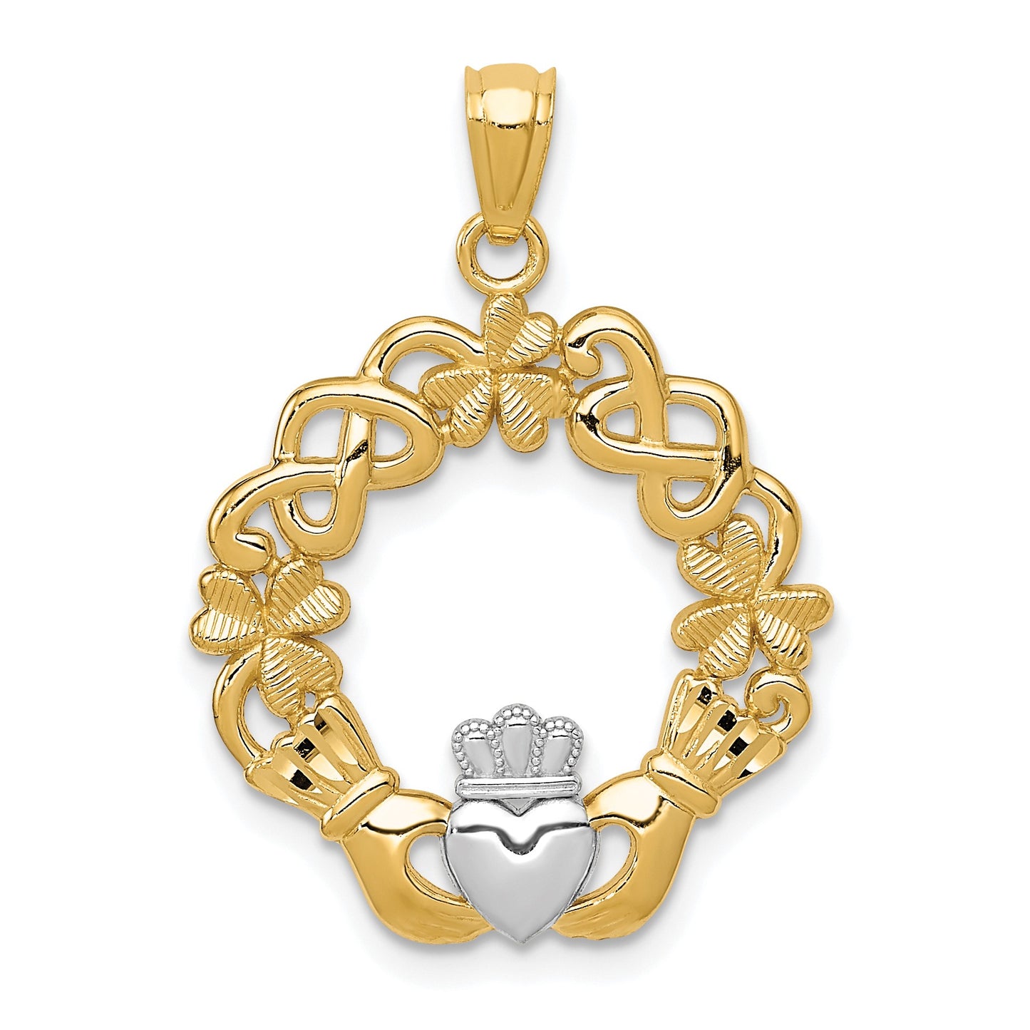 14k and White Rhodium Claddagh Pendant