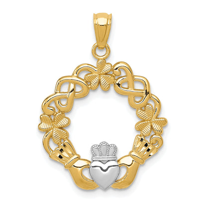 14k and White Rhodium Claddagh Pendant