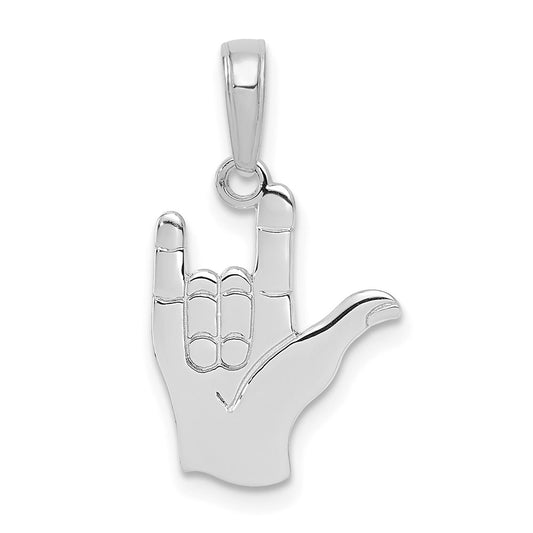 14K White Gold I Love You Hand/ Sign Language Pendant