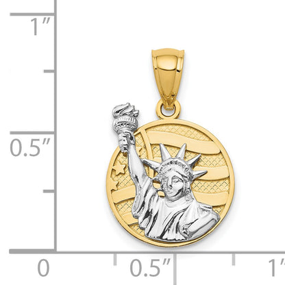 14k Two-tone Lady Liberty on American Flag Disk Pendant