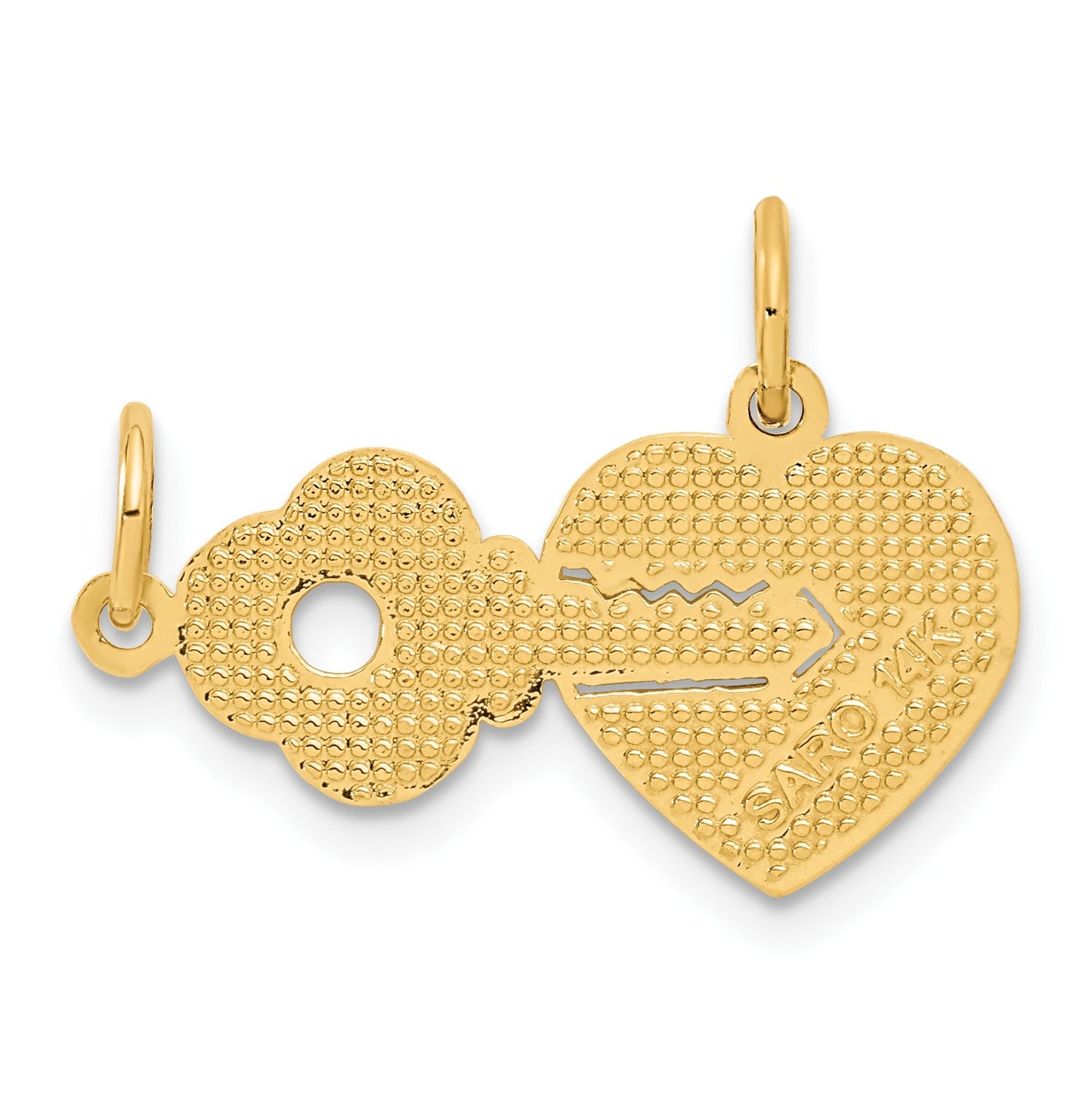 14K Polished 2-Piece Break-Apart HE WHO HOLDS THE KEY CAN UNLOCK MY HEART Charm
