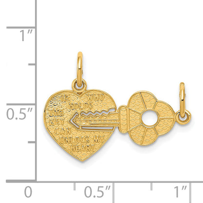 14K Polished 2-Piece Break-Apart HE WHO HOLDS THE KEY CAN UNLOCK MY HEART Charm