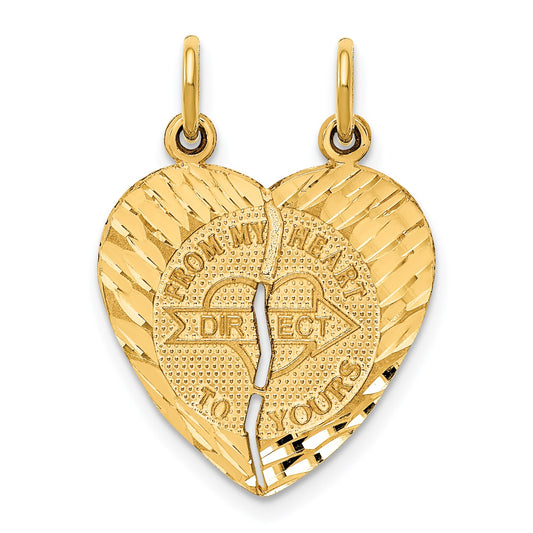 14k 2-Piece Break-apart Diamond-cut FROM MY HEART DIRECT TO YOURS Charm
