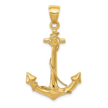 14k 3-D Anchor with Rope Pendant