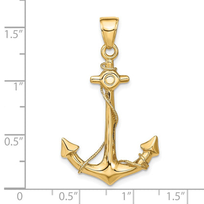 14k 3-D Anchor with Rope Pendant