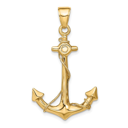 14k 3-D Anchor with Rope Pendant