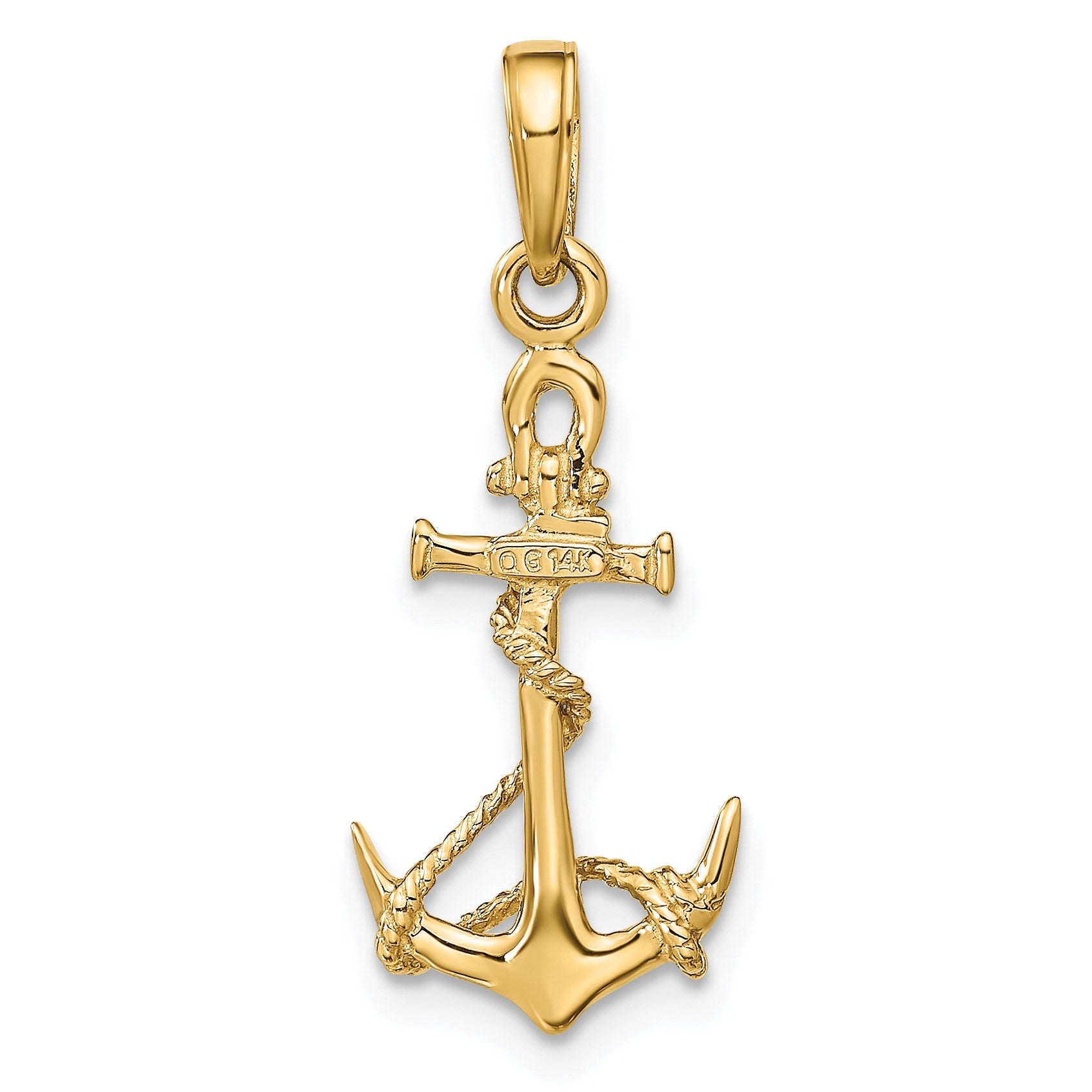 14k 3-D Anchor with Shackle and Entwined Rope Pendant