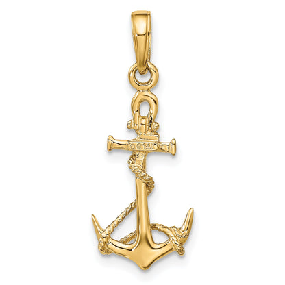 14k 3-D Anchor with Shackle and Entwined Rope Pendant