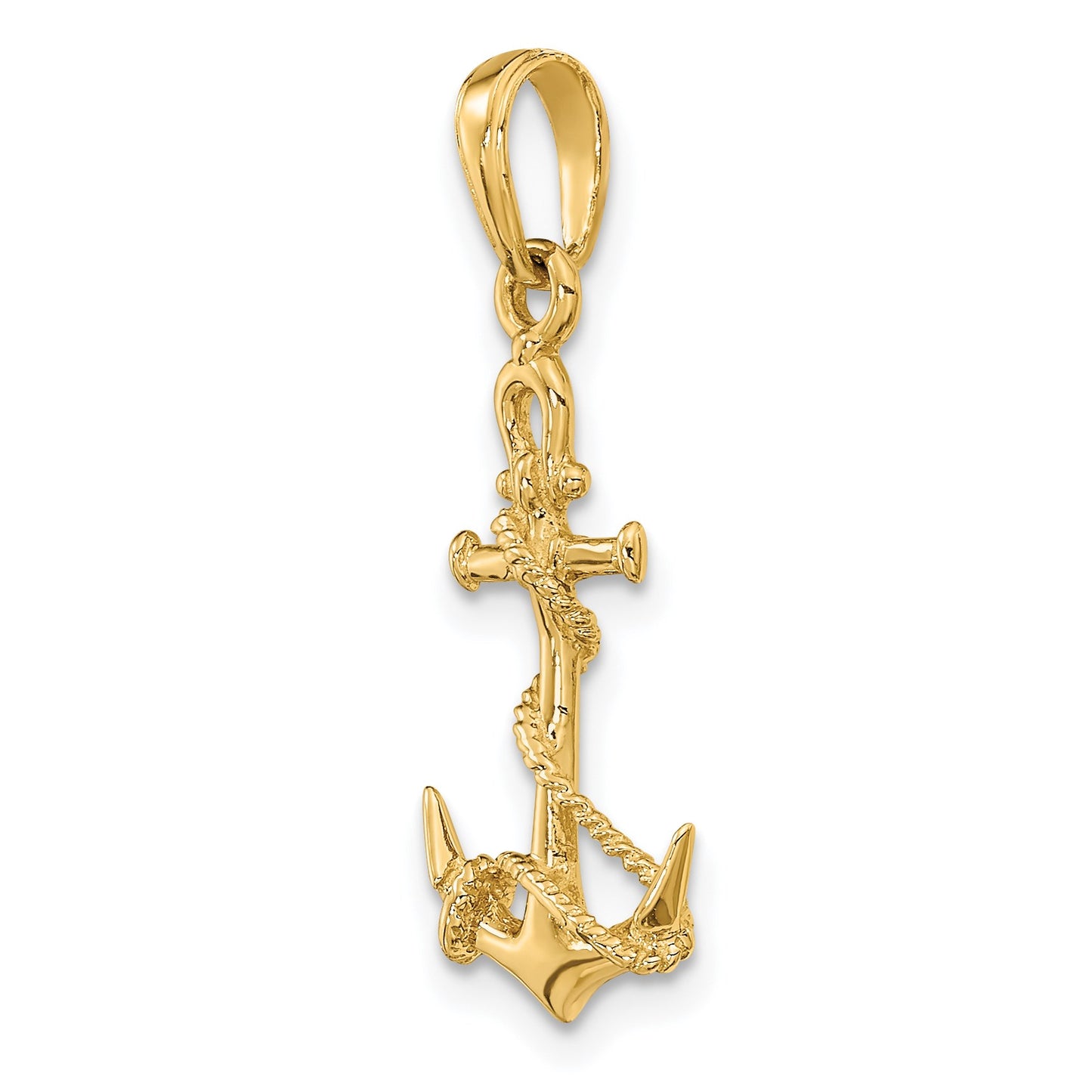 14k 3-D Anchor with Shackle and Entwined Rope Pendant