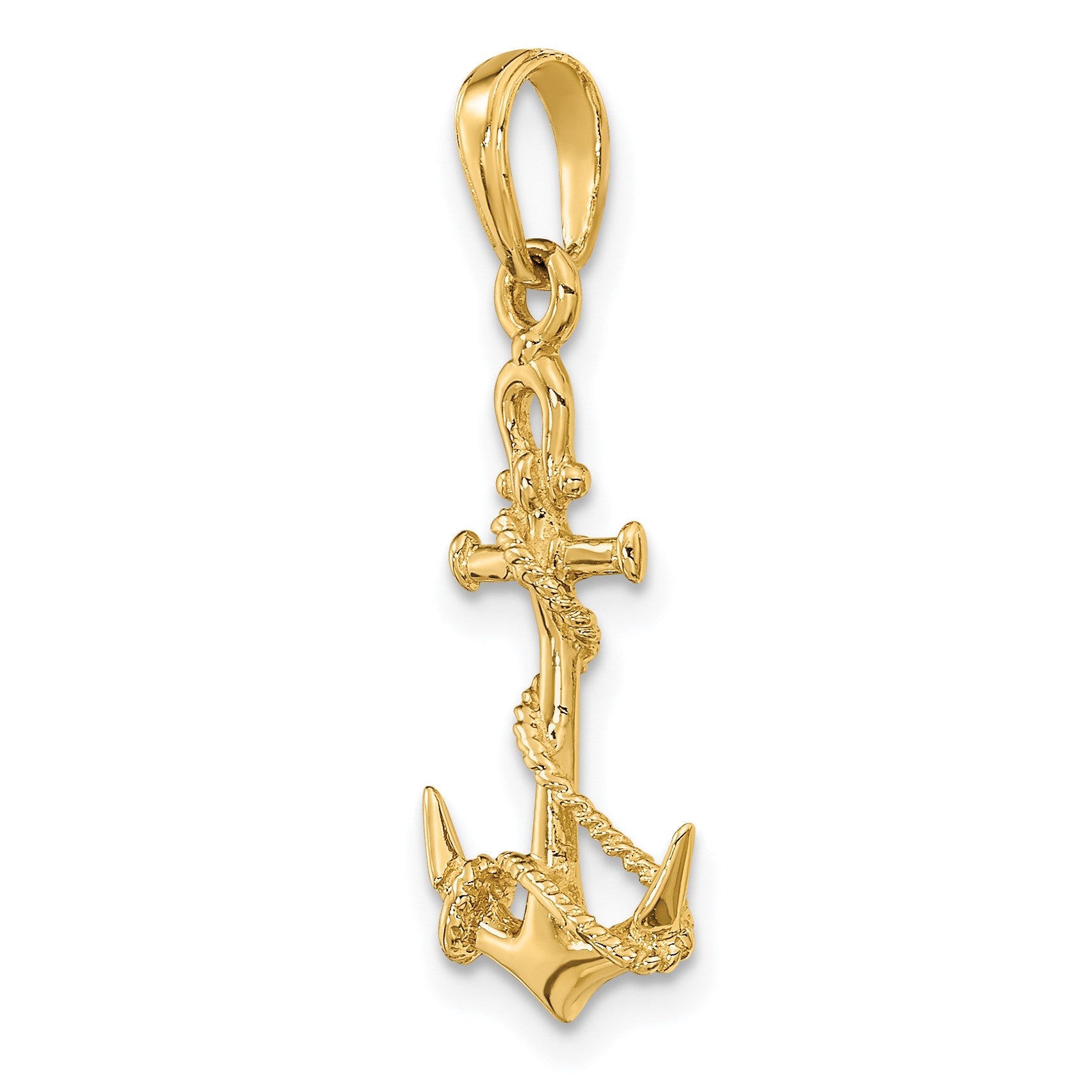 14k 3-D Anchor with Shackle and Entwined Rope Pendant