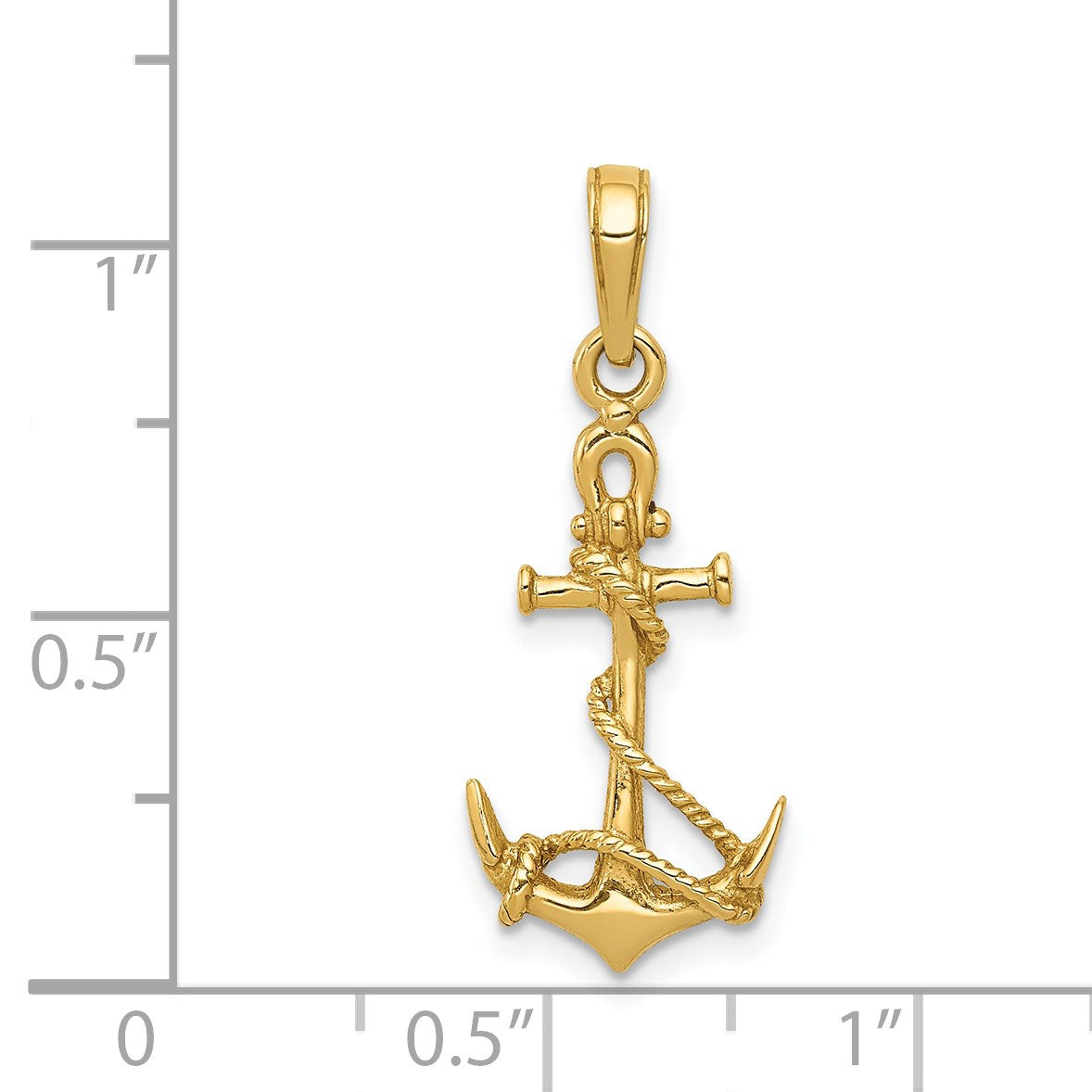 14k 3-D Anchor with Shackle and Entwined Rope Pendant