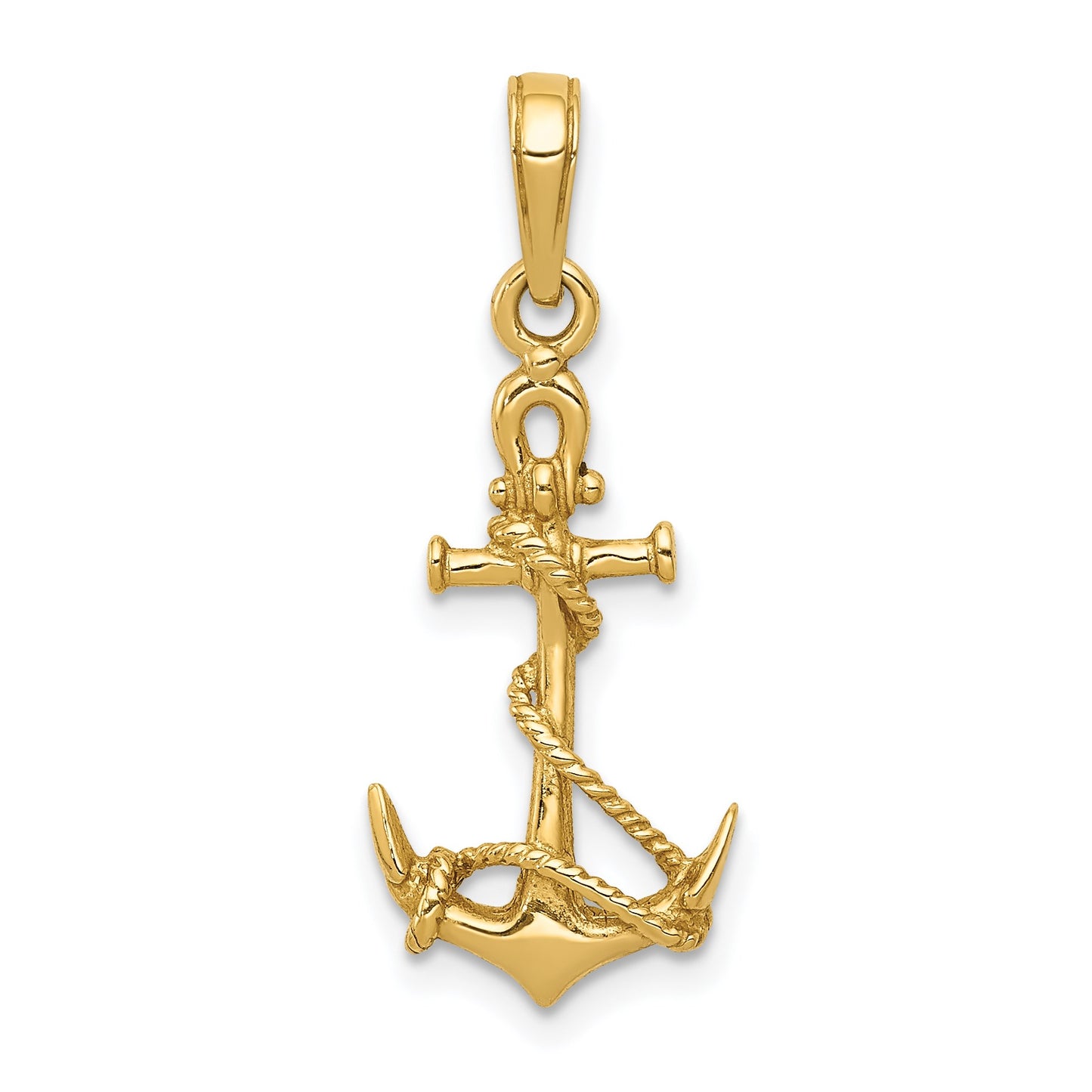 14k 3-D Anchor with Shackle and Entwined Rope Pendant