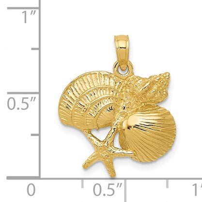 14k Four Shell Cluster Pendant