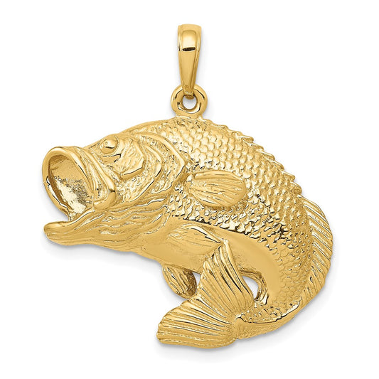 14k Bass Fish Jumping Pendant