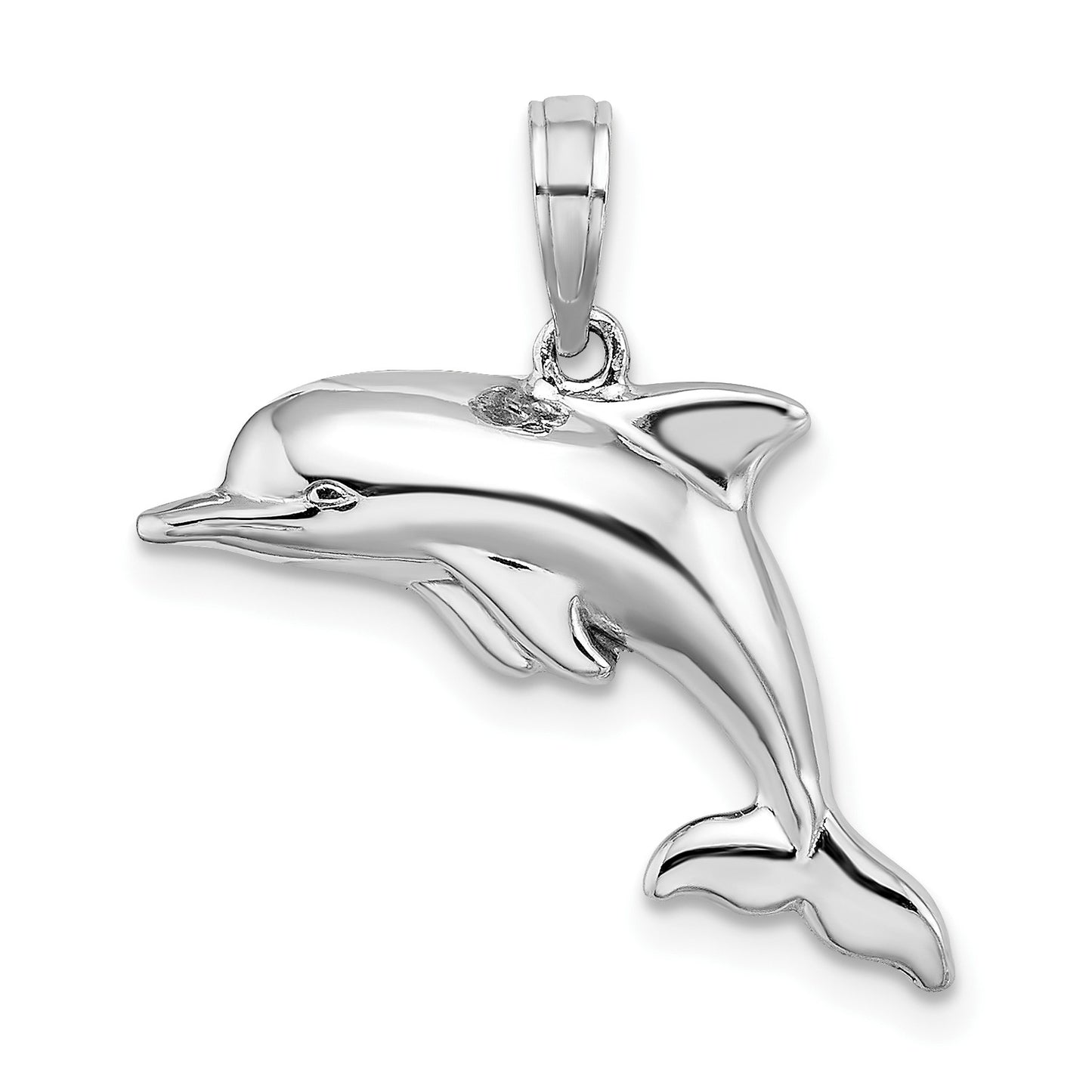 14K White Gold 3-D Puffed Dolphin Pendant