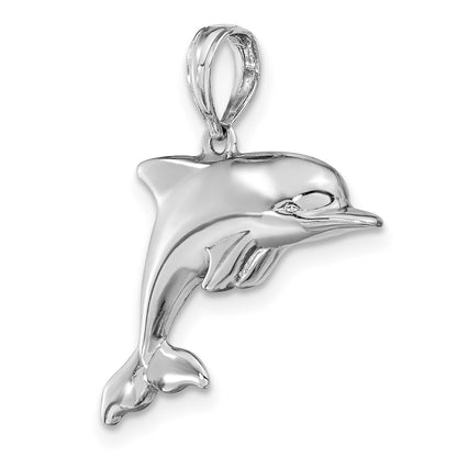14K White Gold 3-D Puffed Dolphin Pendant