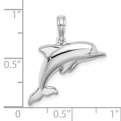 14K White Gold 3-D Puffed Dolphin Pendant