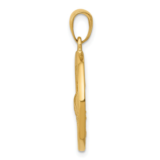 14k Whale Tail in Circle with Waves Pendant