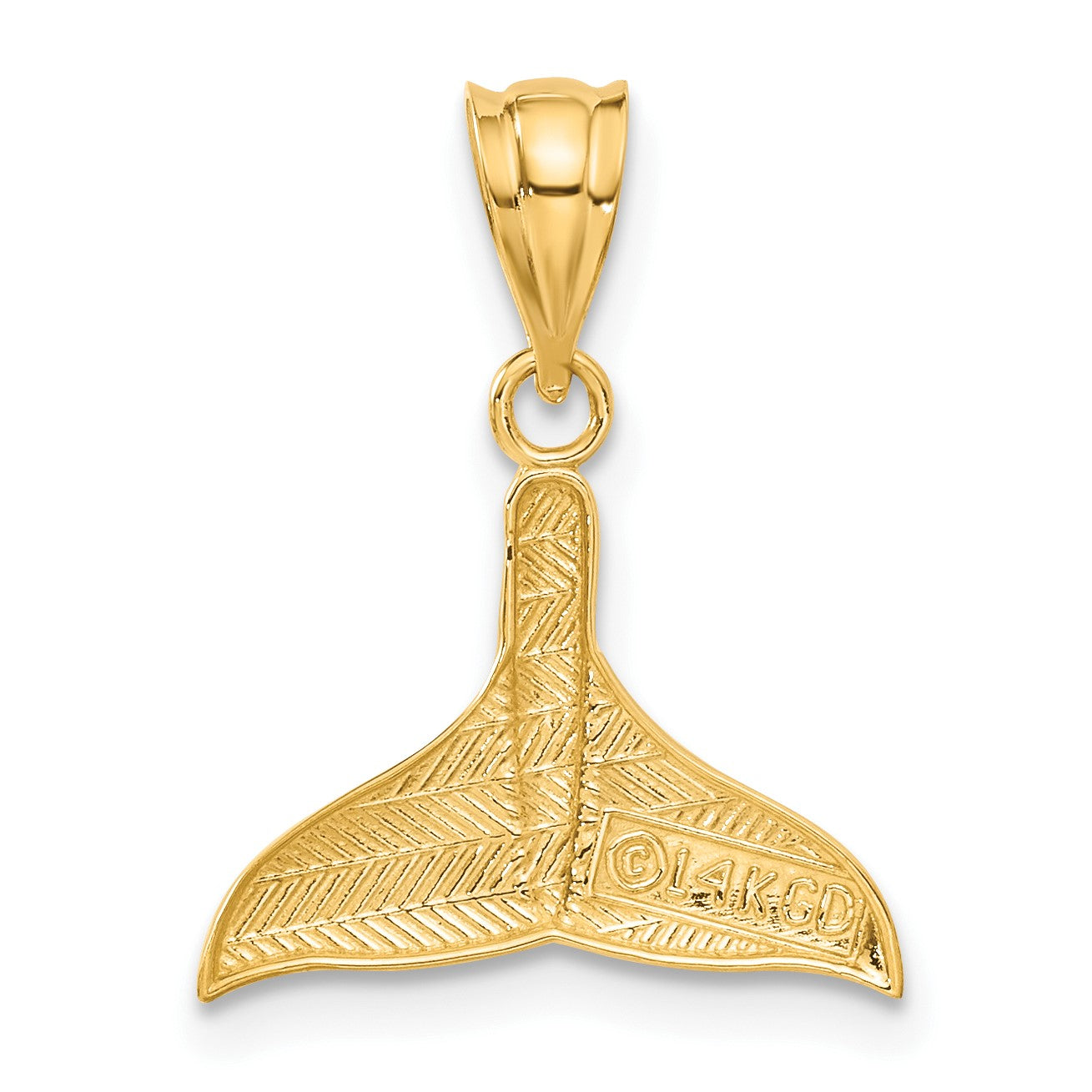14k Solid Polished Open-Backed Whale Tail Pendant
