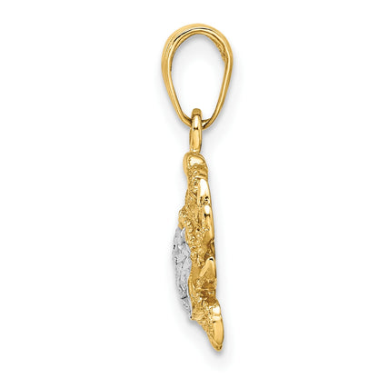 14k and White Rhodium Diamond-cut Blue Crab Pendant