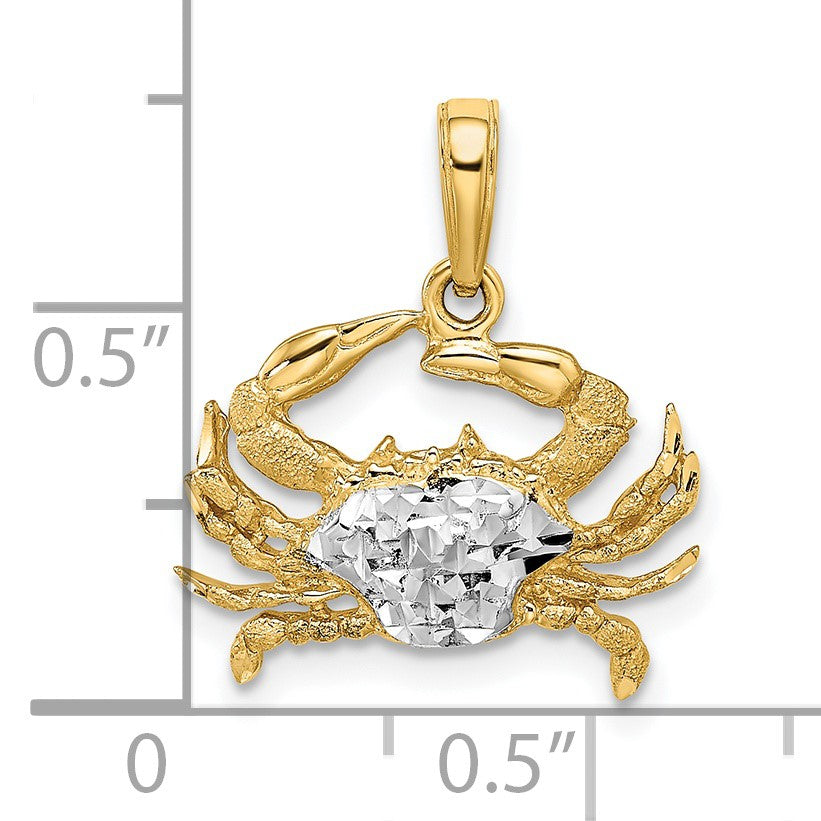 14k and White Rhodium Diamond-cut Blue Crab Pendant