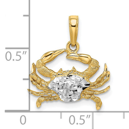 14k and White Rhodium Diamond-cut Blue Crab Pendant